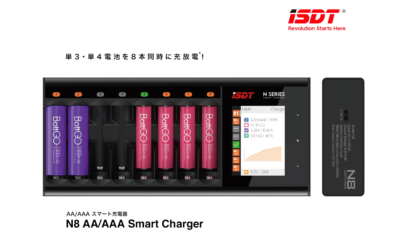 単３・単４電池を８本同時に充放電！ N8 AA/AAA Smart Charger